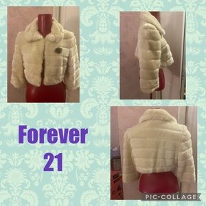 Forever 21 white faux fur crop coat size medium